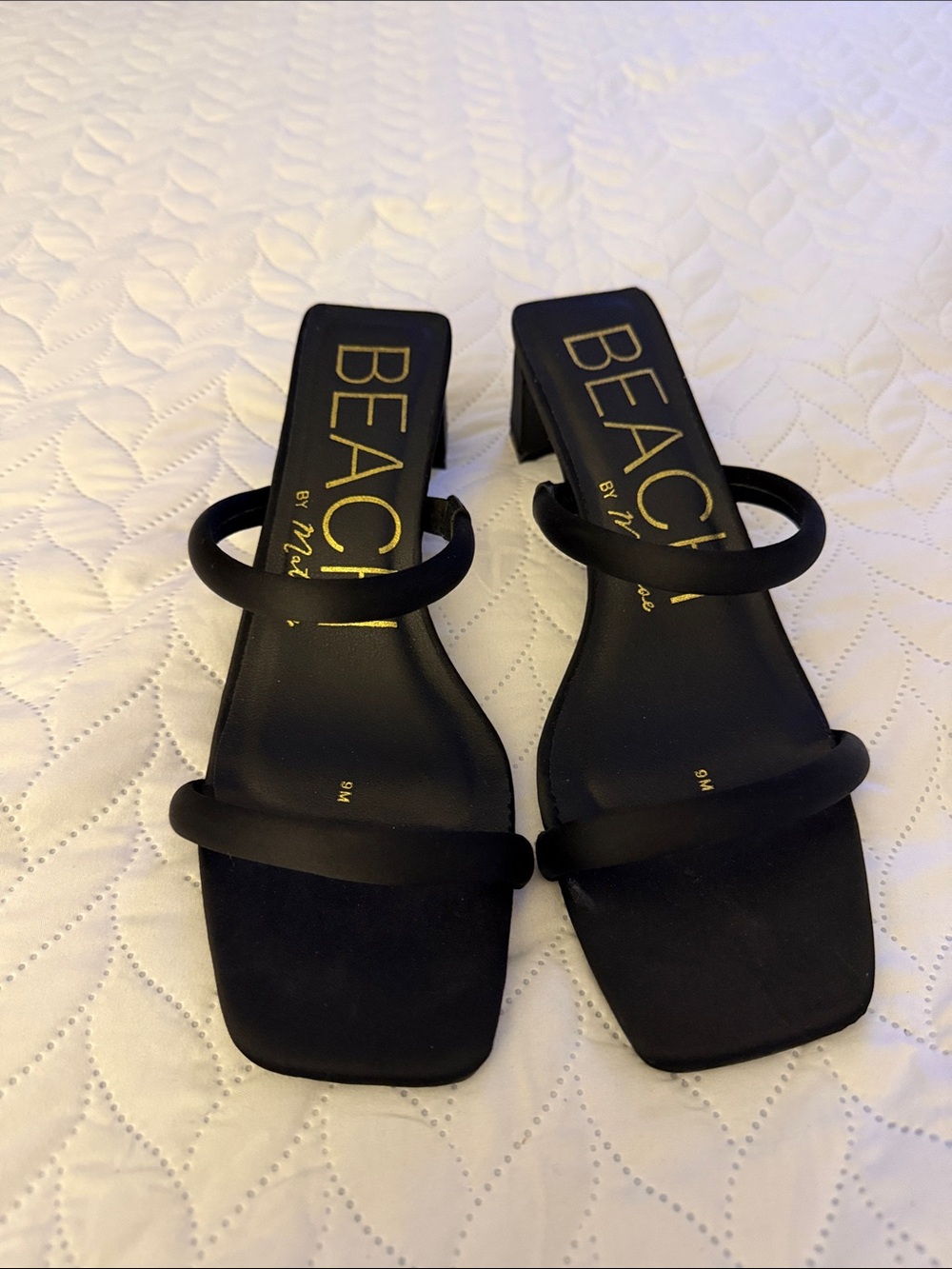 Black Double-Strap Square Toe Heeled Sandals